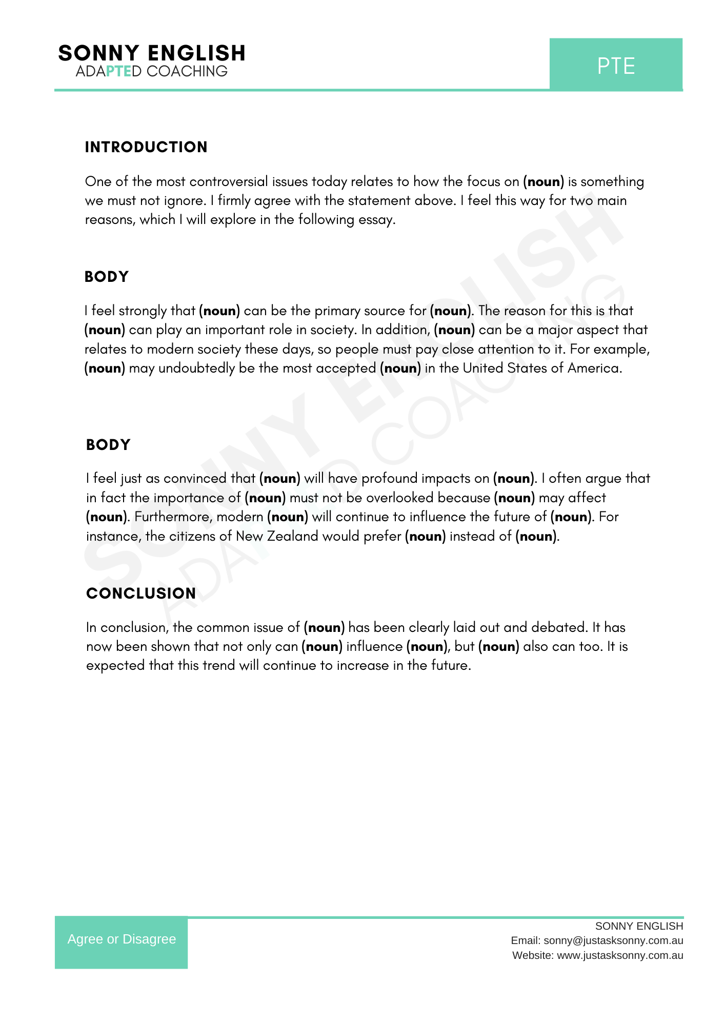 Pte Essay Full Template 20 Sonny English