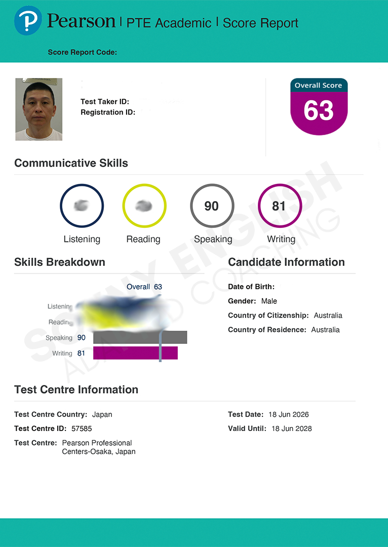 June 2026 PTE score report, speaking 90 writing 81