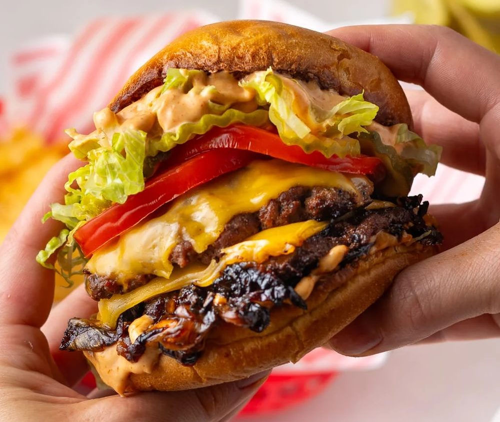 A loaded burger, used as an analogy for a PTE essay outline — thin buns, thick filling